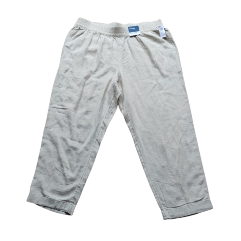 NWT Old Navy High Rise Linen Blend Straight Ankle Pant XL Light Beige
